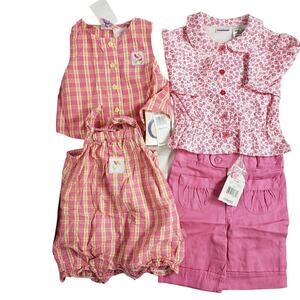 1 Piece Outfit Girls Size 12 Mths Pink Bundle Cuffed Shorts Floral Top Ties